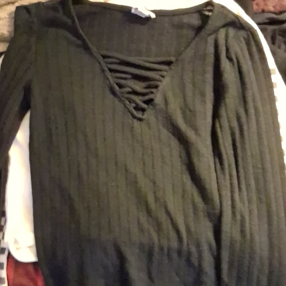 Black Ribbed Sweater with Lace-Up Detail